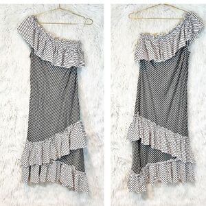 SUBOO striped tiered asymmetrical one shoulder maxi dress